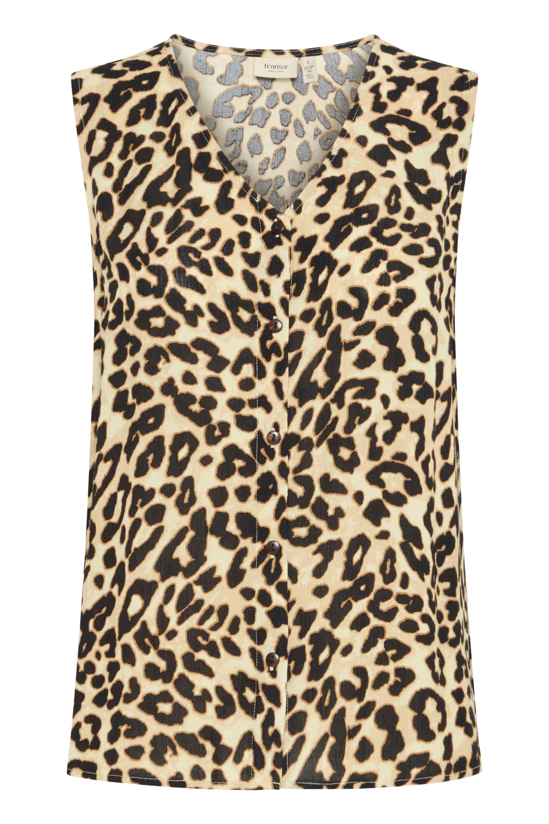 Fransa 20615604 FREASE Top 1 Sleeveless Top with Button Front Brown Leopard Art