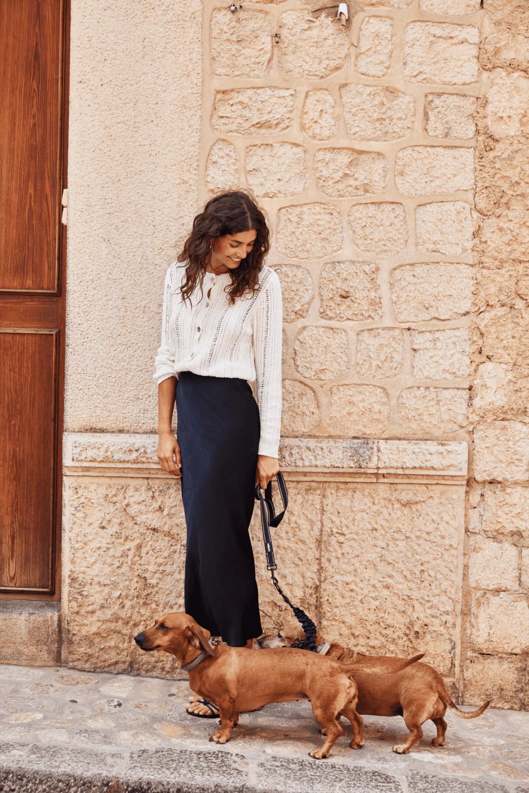 Fransa Floren black skirt in long satin finish with a simple elegant cut at Dotique