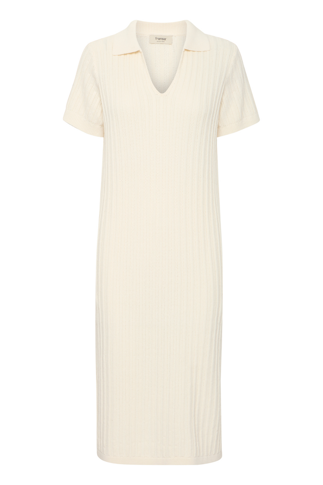 Fransa 20615698 FROFELINA DR 1 Knitted Dress with Collar and V-Neck Whisper White