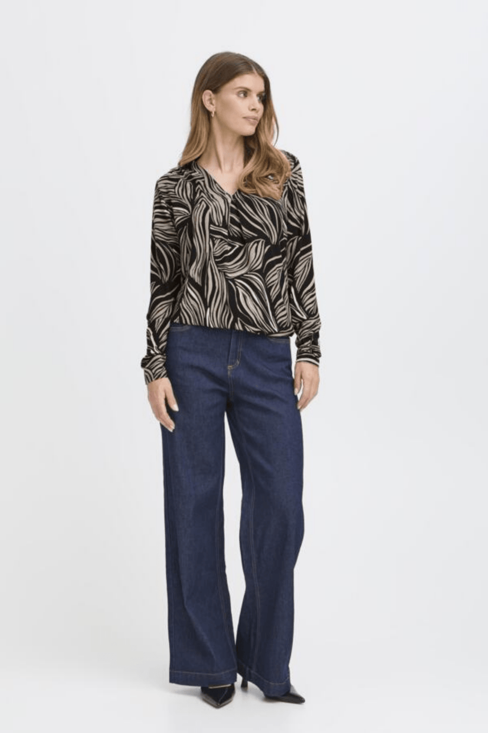 Fransa Frflora black art print v-neck long-sleeved top, from Dotique

