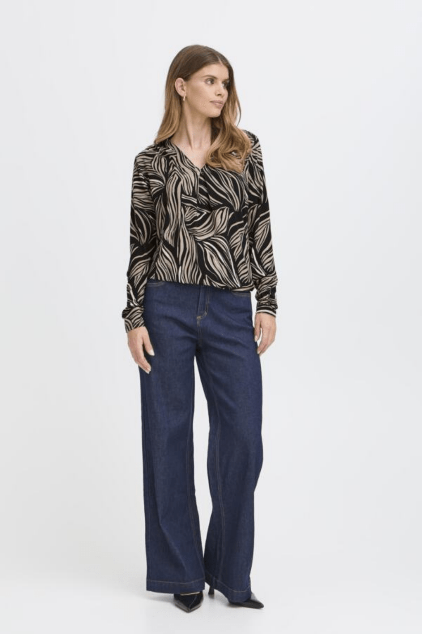 Fransa Frflora black art print v-neck long-sleeved top, from Dotique

