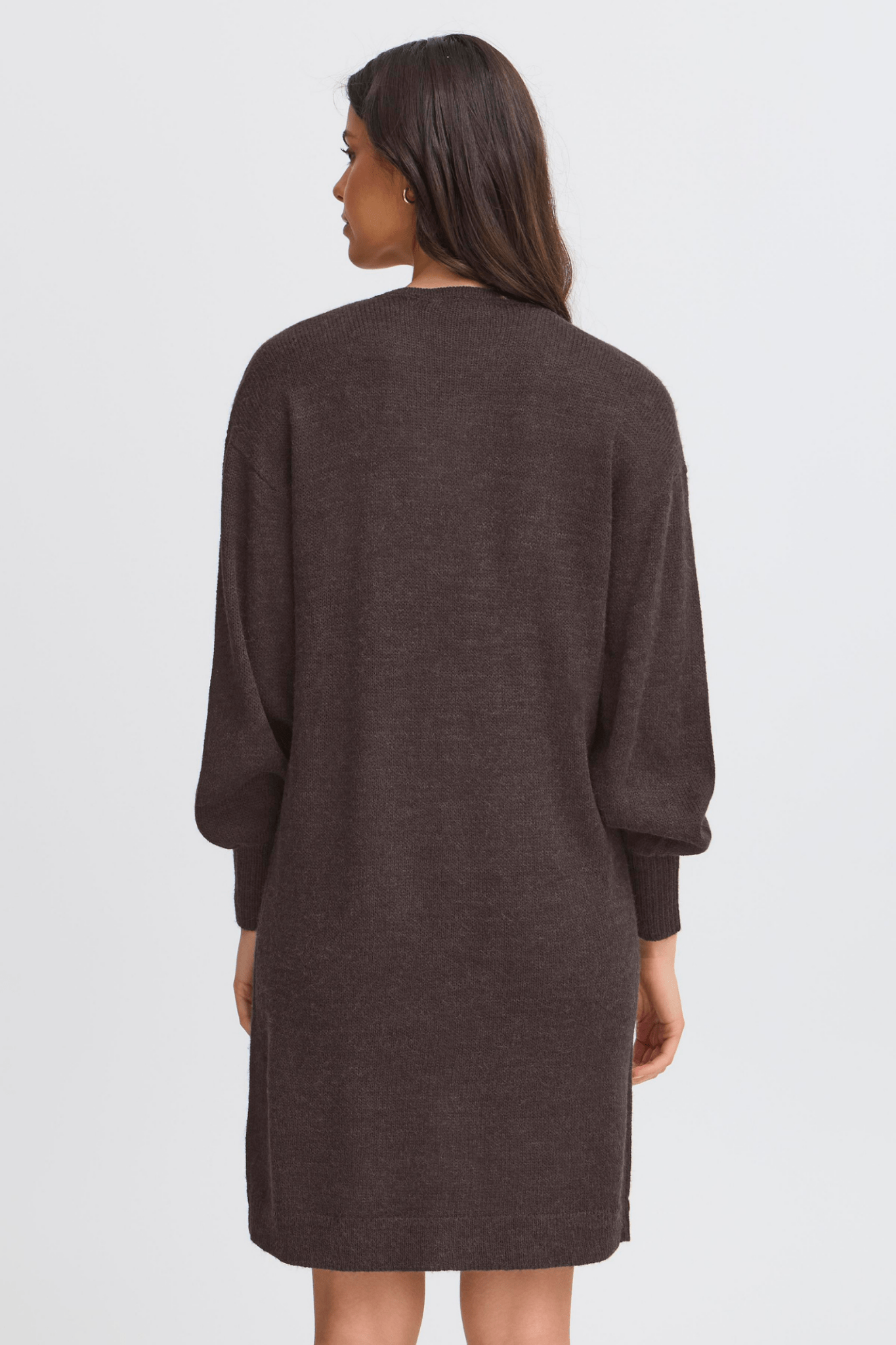 Fransa Freretta charcoal v-neck dress with relaxed long sleeves, Dotique style