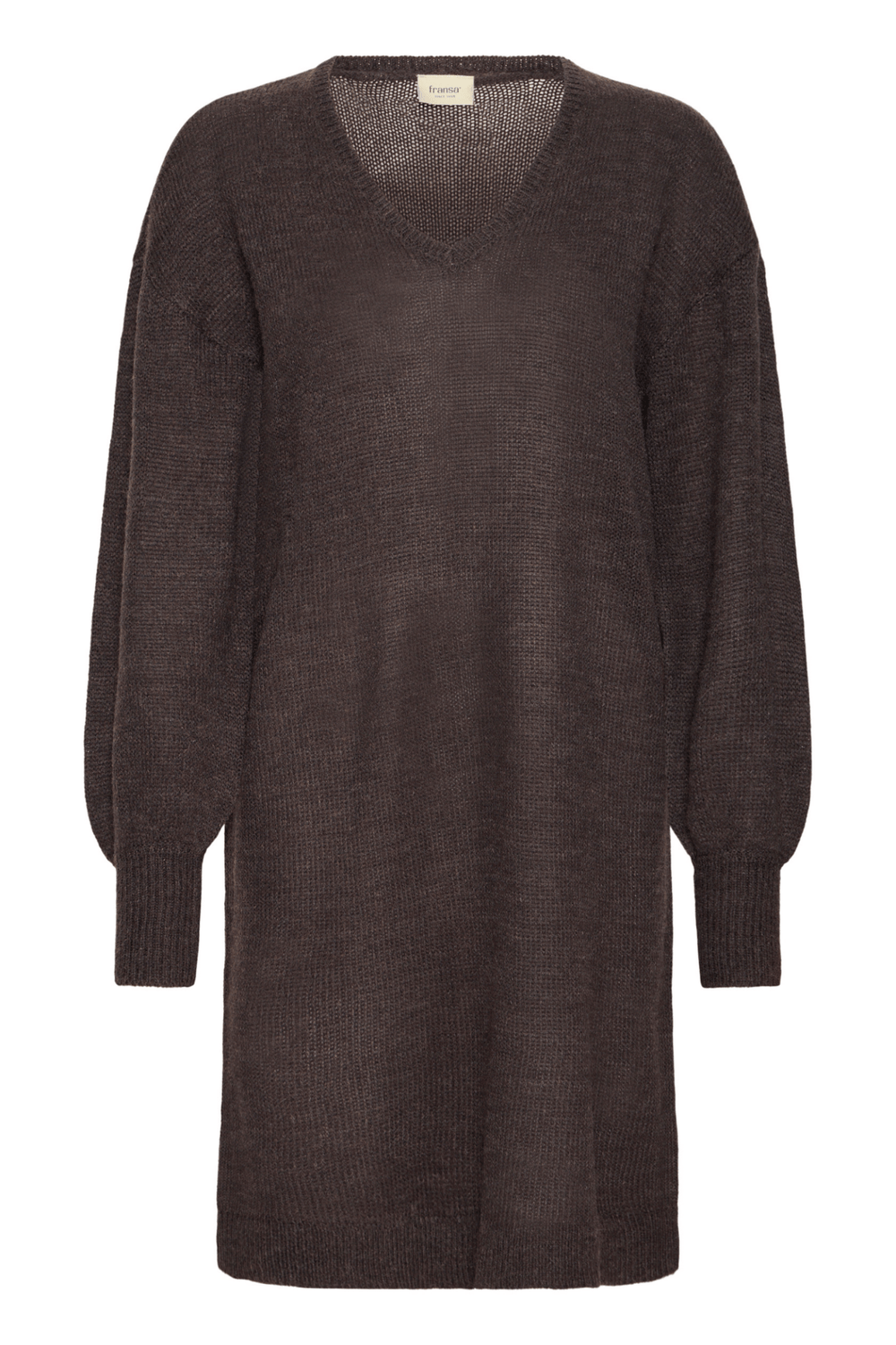 Fransa Freretta charcoal v-neck dress with relaxed long sleeves, Dotique style