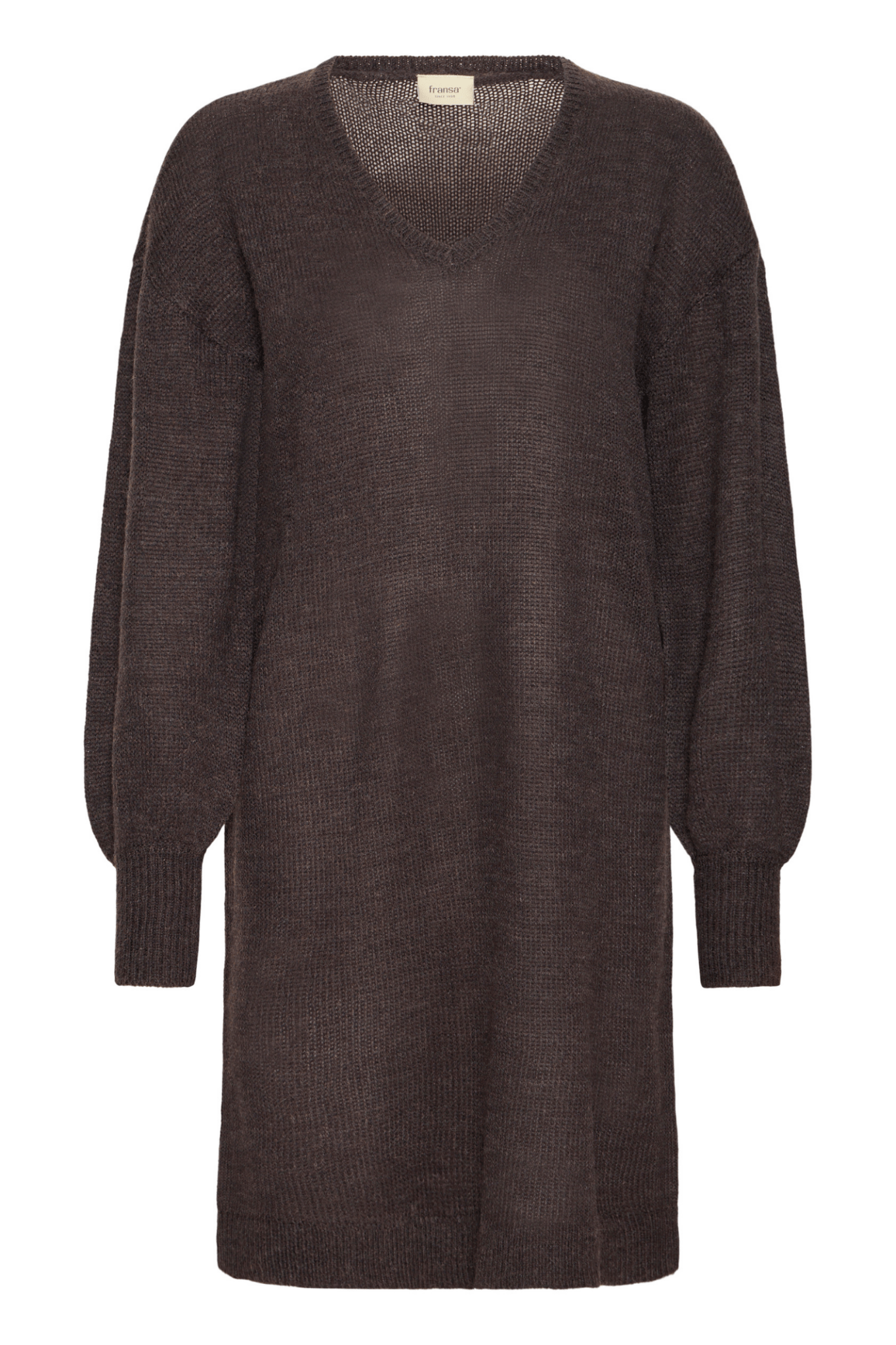Fransa Freretta charcoal v-neck dress with relaxed long sleeves, Dotique style
