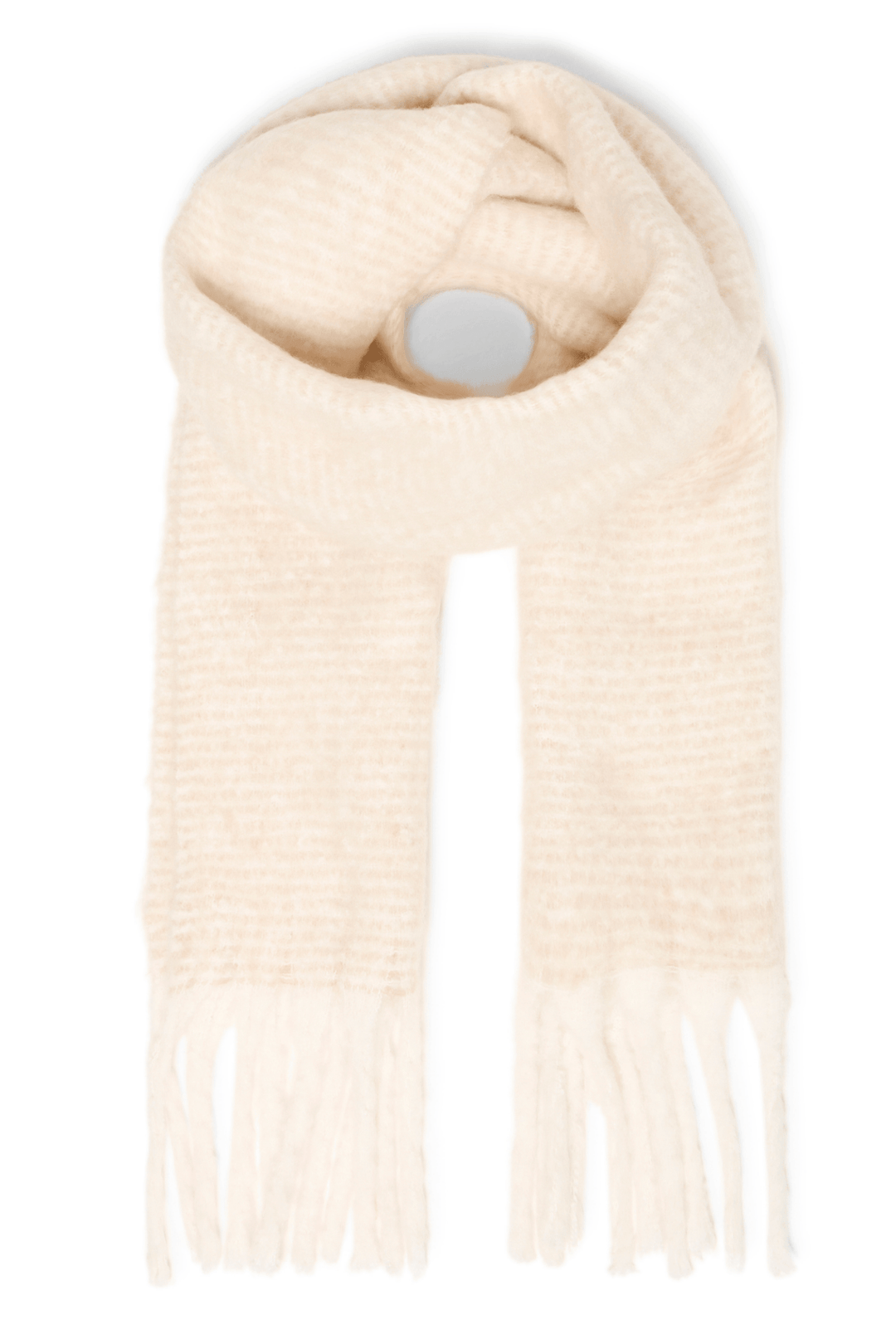Fransa Frscarlett limestone cream scarf with soft texture and fringed ends, Dotique accessory

