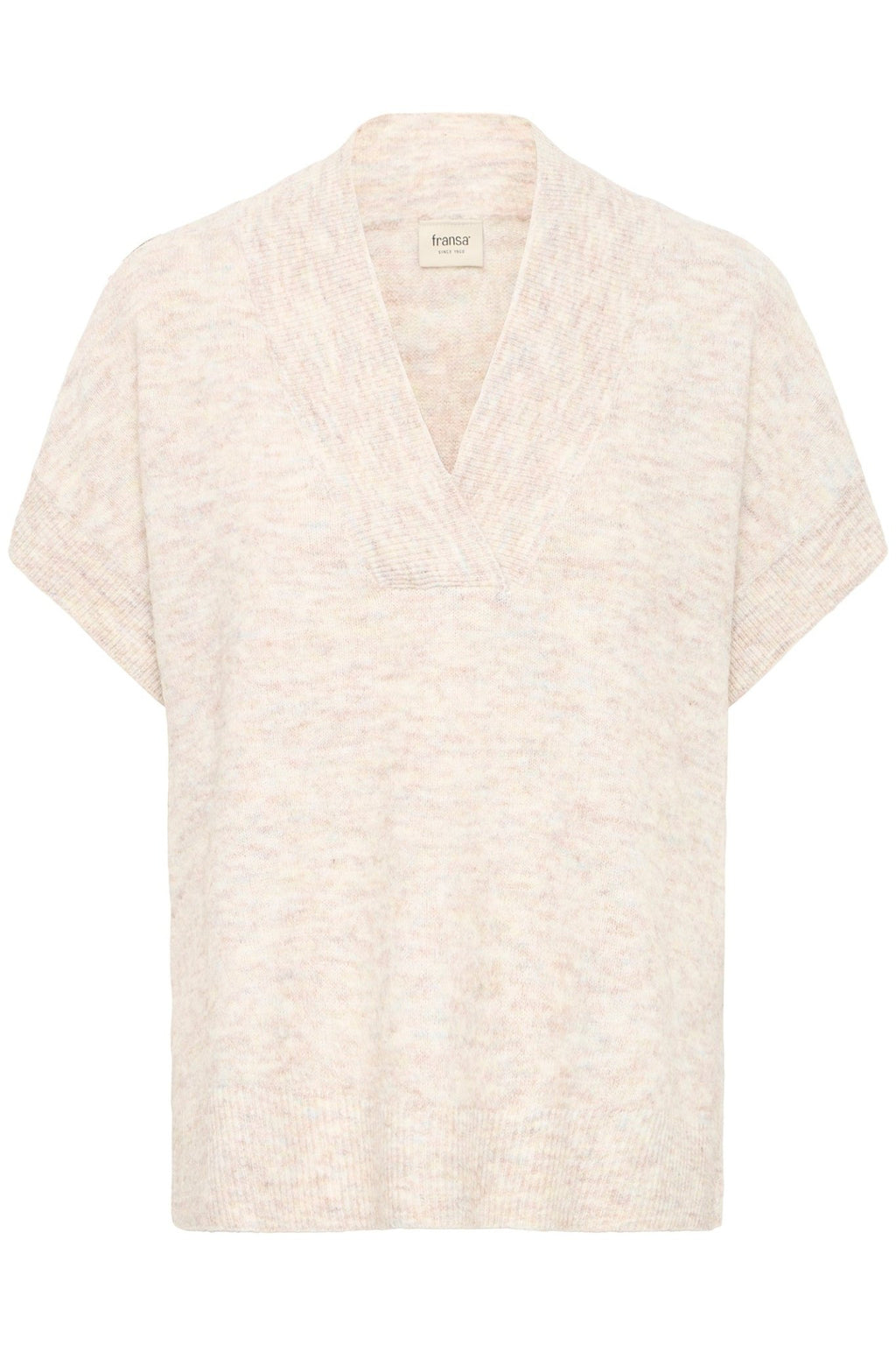 Fransa 20617050 FRSanny Beige Mix Cap Sleeve V - Neck Jumper - Dotique - Fransa