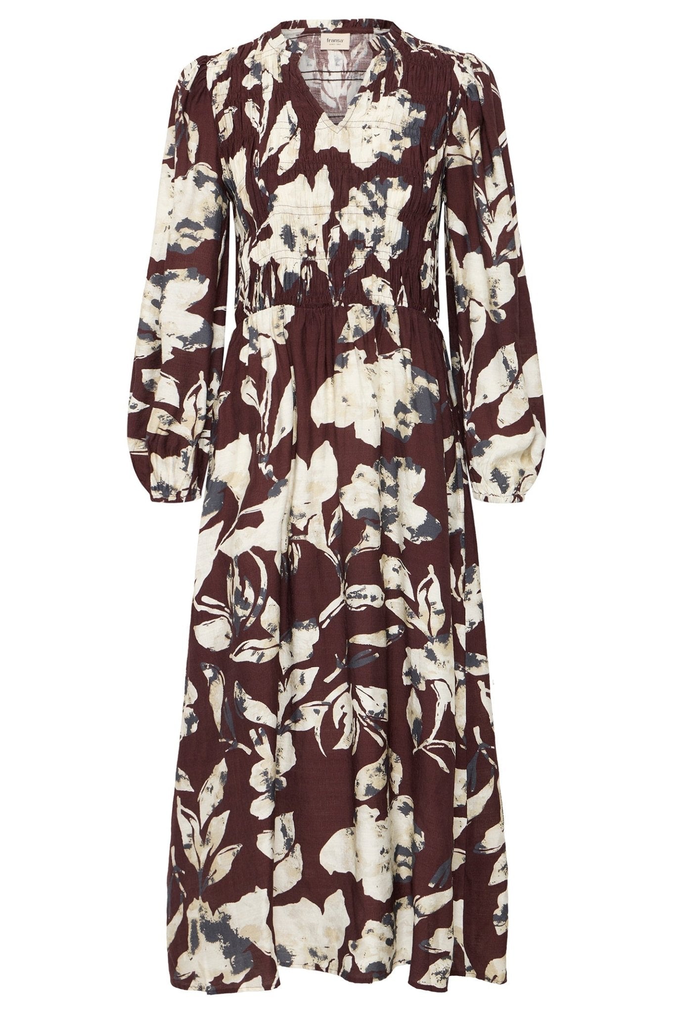 Fransa 20617074 Frariana Floral Fudge Brown Print Dress - Dotique - Fransa