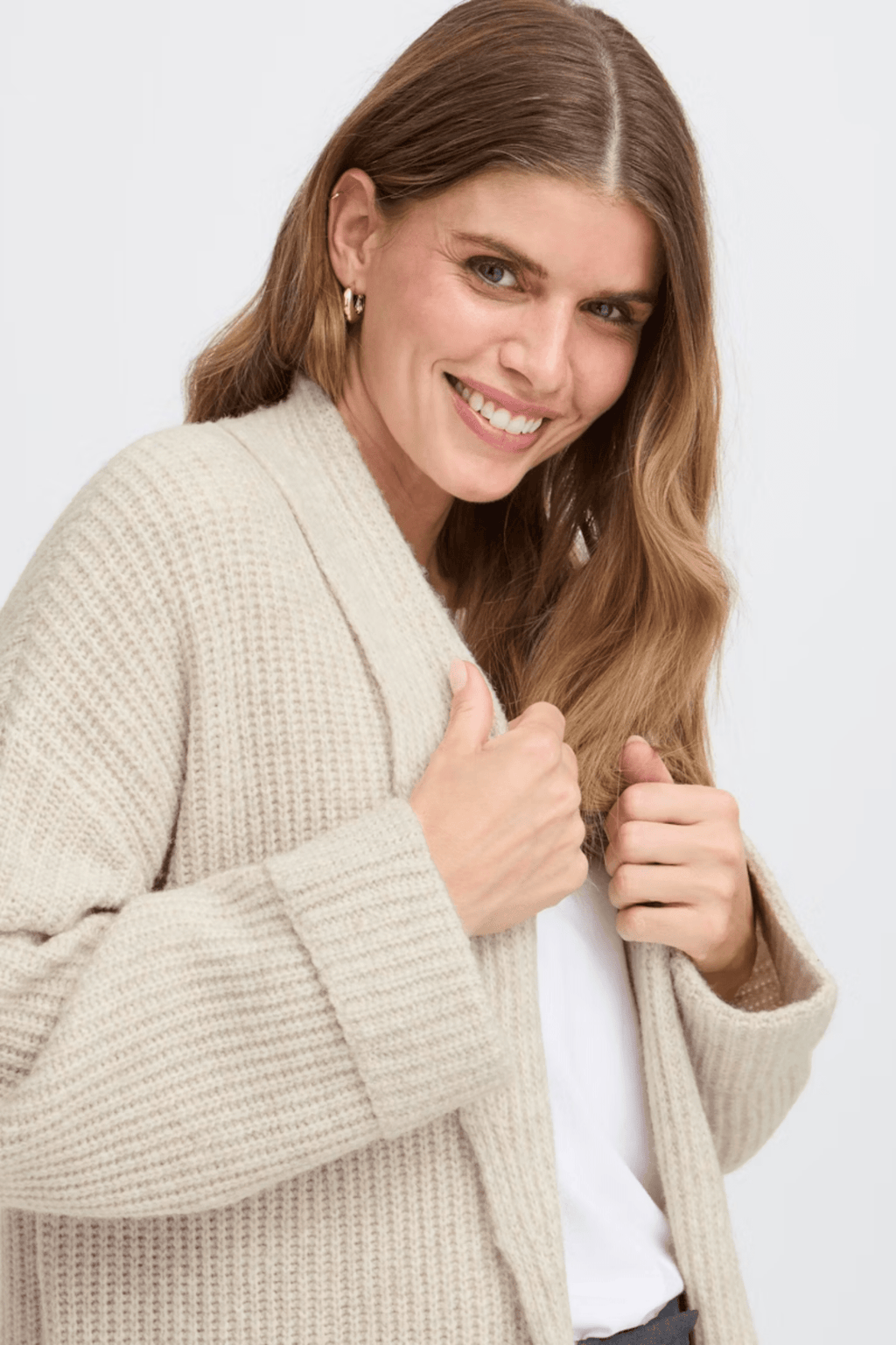 Fransa 20617149 FRbeverly Edge to Edge Cardigan Oatmeal Melange - Dotique - Fransa