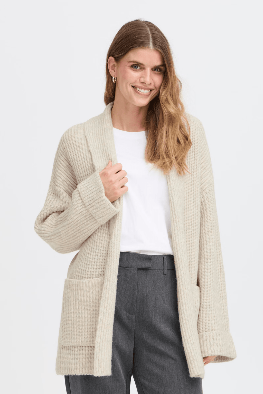 Fransa 20617149 FRbeverly Edge to Edge Cardigan Oatmeal Melange - Dotique - Fransa