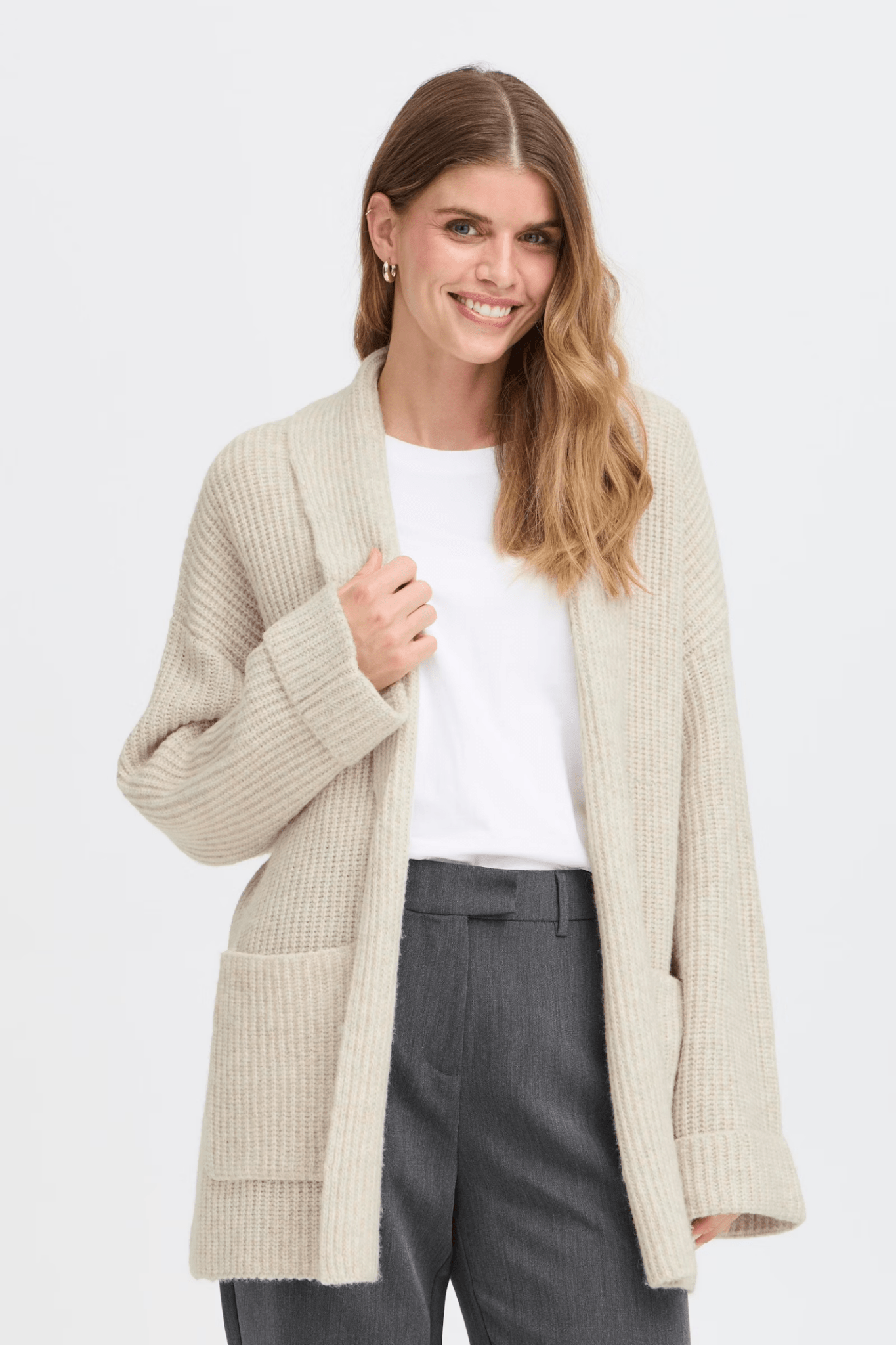 Fransa 20617149 FRbeverly Edge to Edge Cardigan Oatmeal Melange - Dotique - Fransa