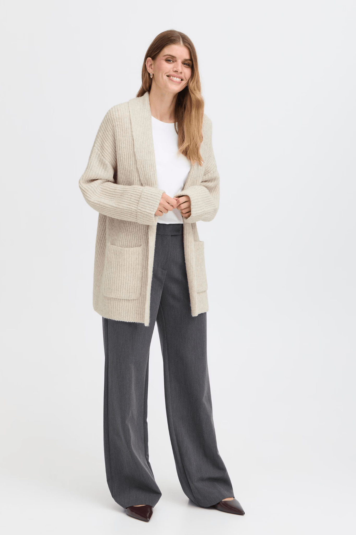 Fransa 20617149 FRbeverly Edge to Edge Cardigan Oatmeal Melange - Dotique - Fransa