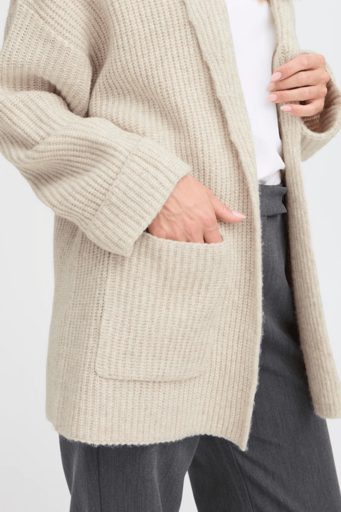 Fransa 20617149 FRbeverly Edge to Edge Cardigan Oatmeal Melange - Dotique - Fransa
