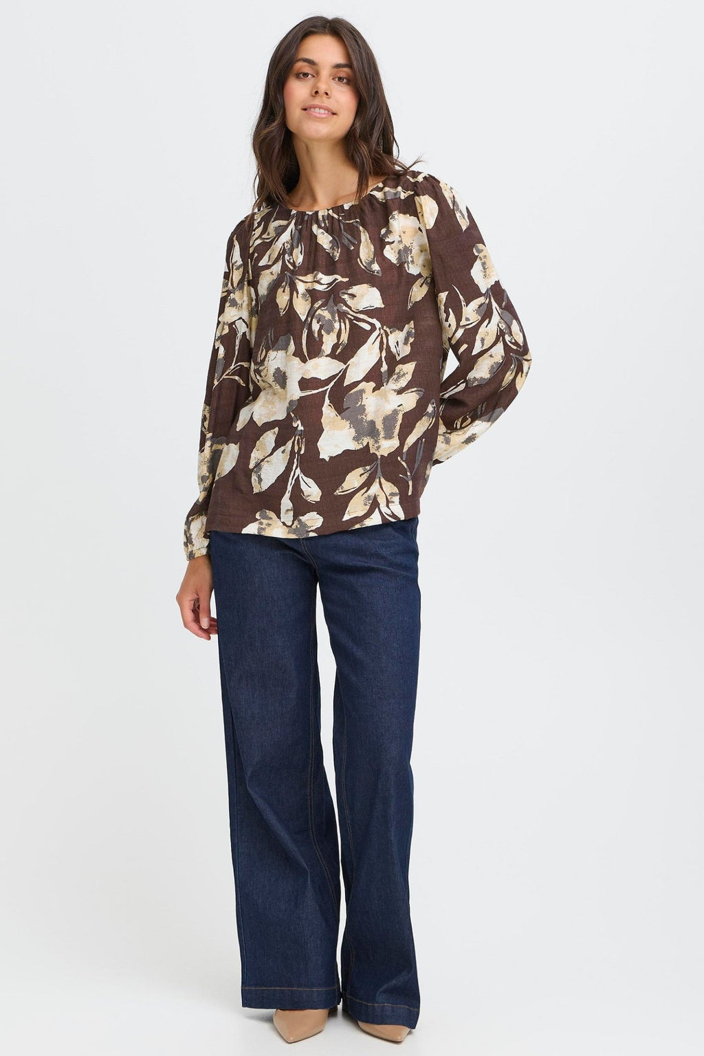 Fransa 20617195 FrAriana Floral Fudge Brown Print Blouse - Dotique - Fransa