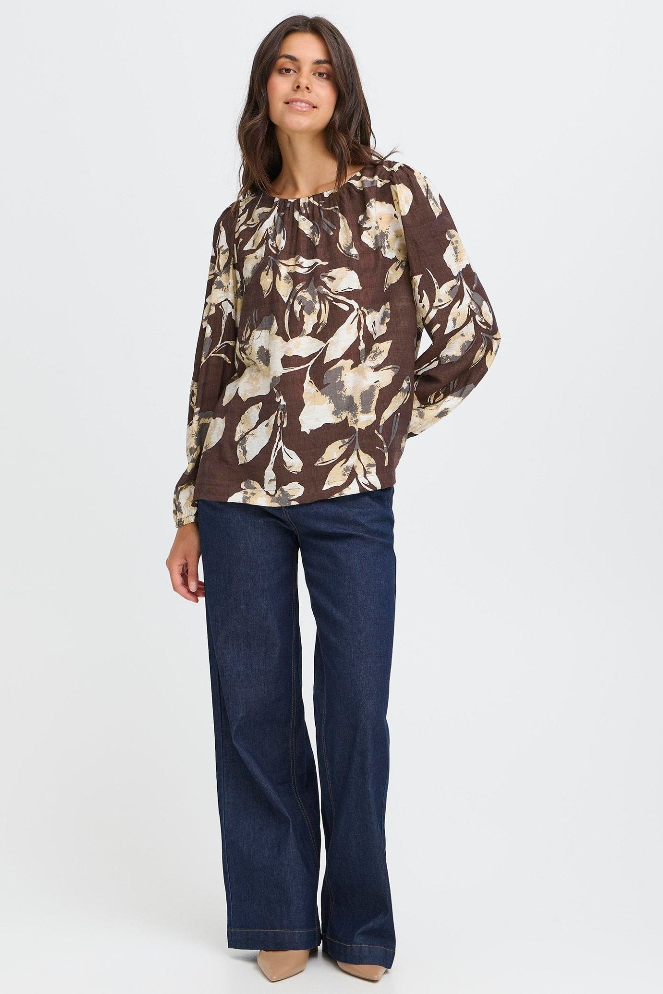 Fransa 20617195 FrAriana Floral Fudge Brown Print Blouse - Dotique - Fransa