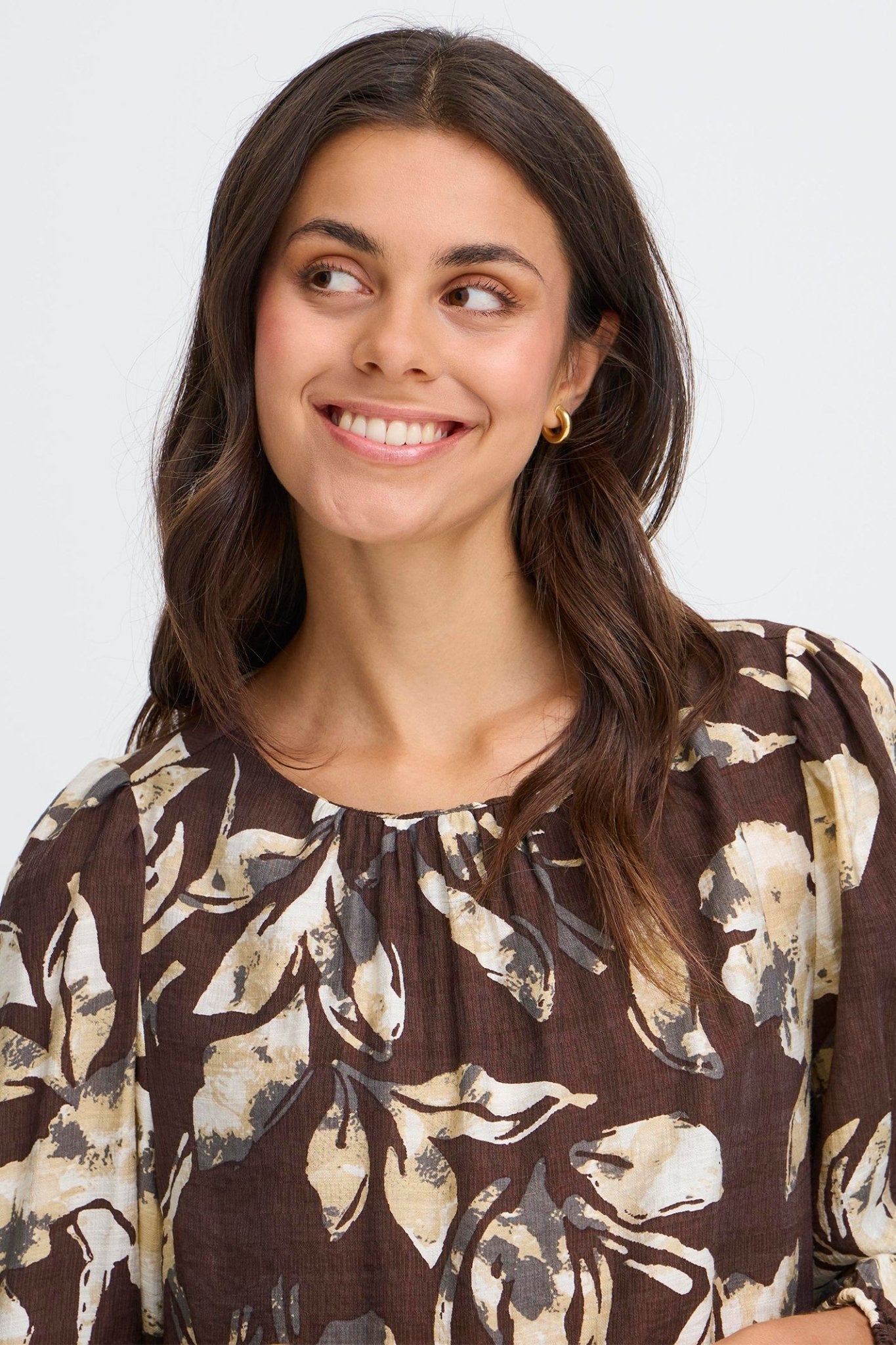 Fransa 20617195 FrAriana Floral Fudge Brown Print Blouse - Dotique - Fransa