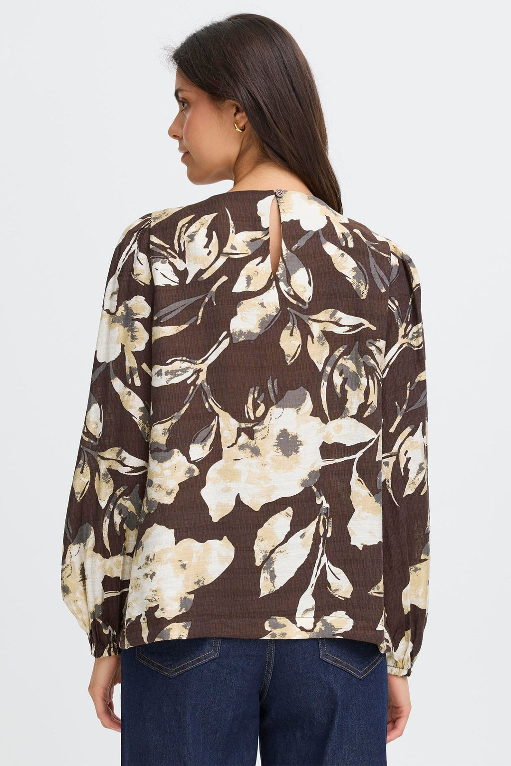 Fransa 20617195 FrAriana Floral Fudge Brown Print Blouse - Dotique - Fransa
