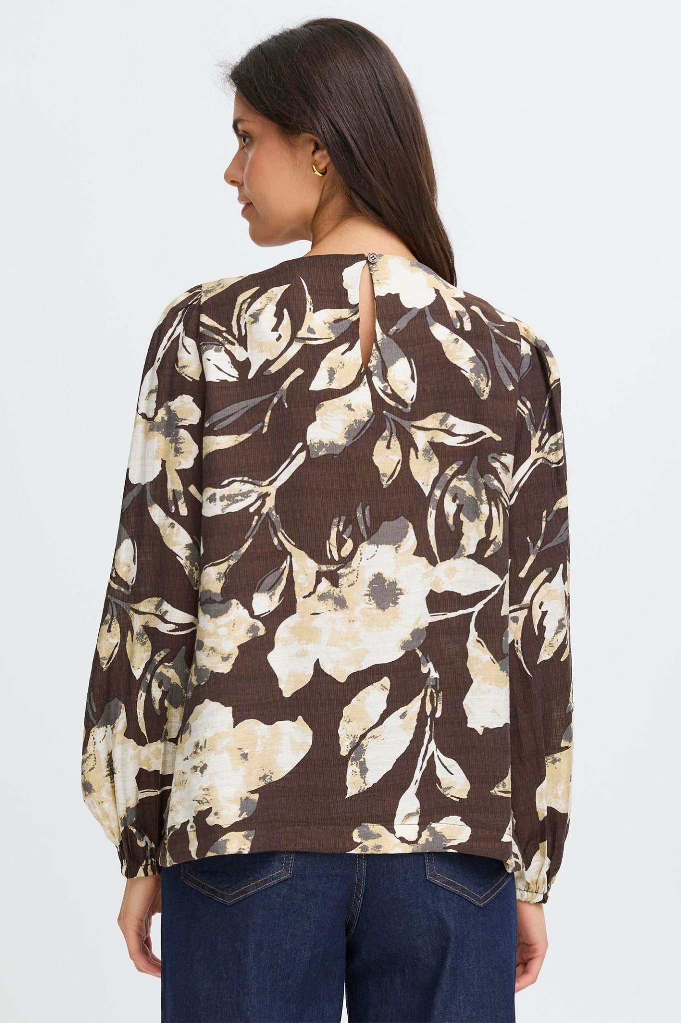 Fransa 20617195 FrAriana Floral Fudge Brown Print Blouse - Dotique - Fransa