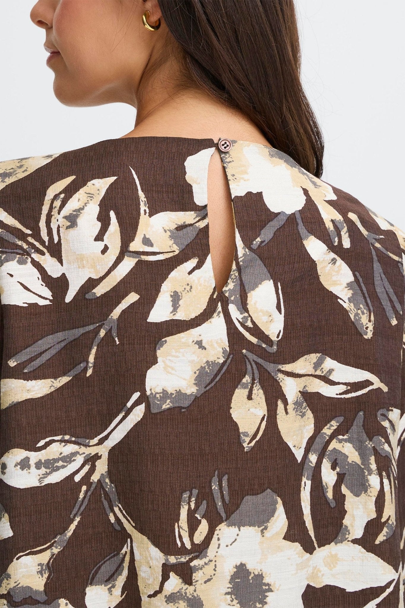 Fransa 20617195 FrAriana Floral Fudge Brown Print Blouse - Dotique - Fransa