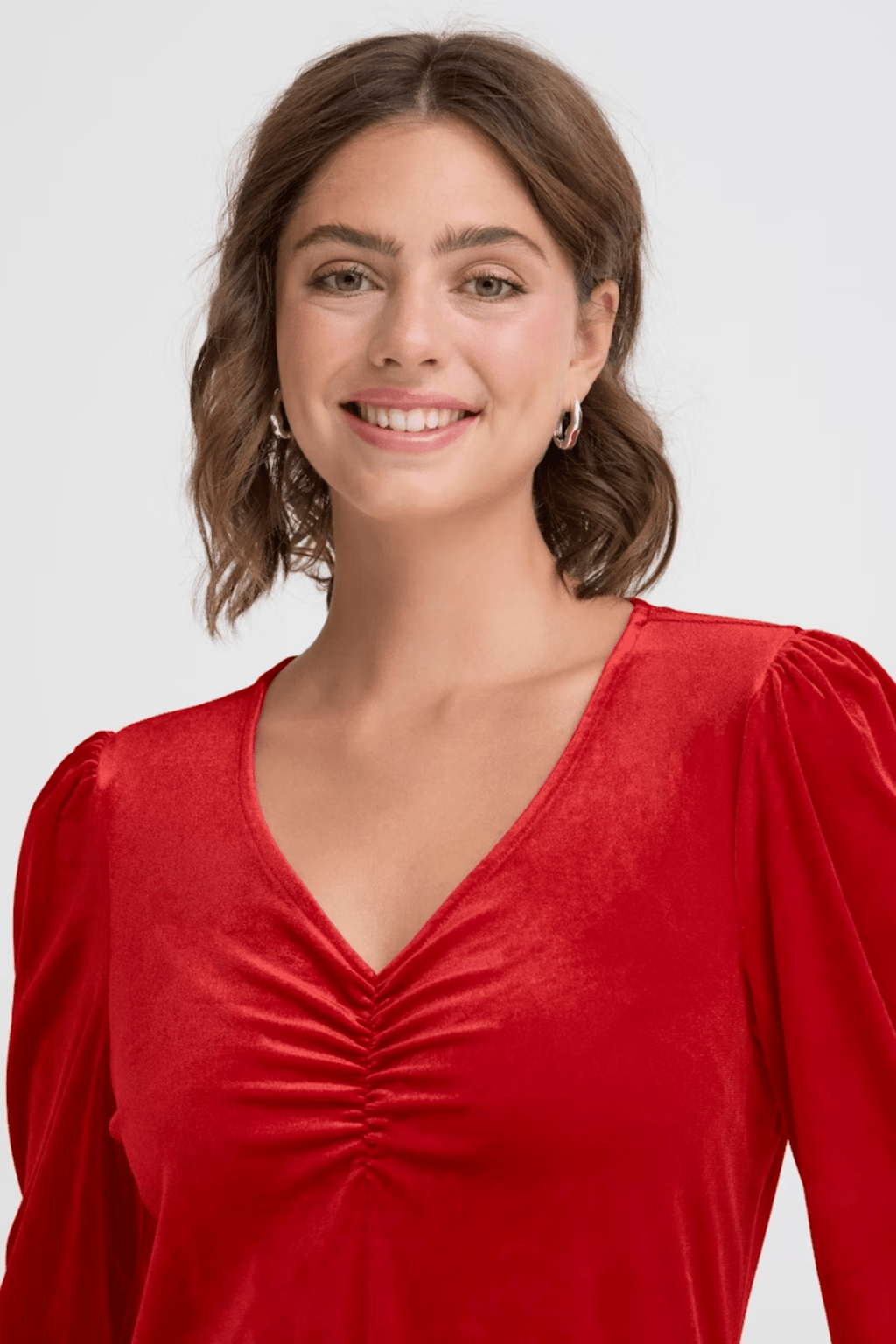 Fransa 20617223 FRCASSANDRA DR 5 Velvet V - Neck Fit and Flare Dress Chili Pepper - Dotique - Fransa