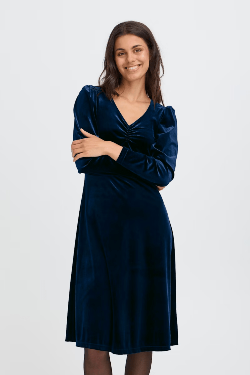 Fransa 20617223 FRCASSANDRA DR 5 Velvet V - Neck Fit and Flare Dress Nightsky - Dotique - Fransa