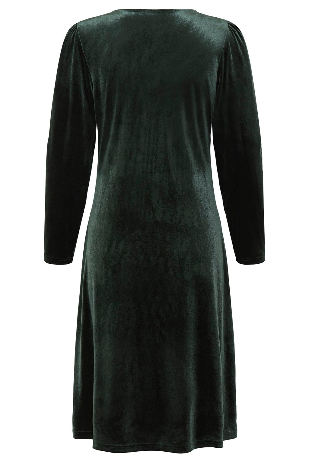 Green velvet dress with long sleeves on a white background