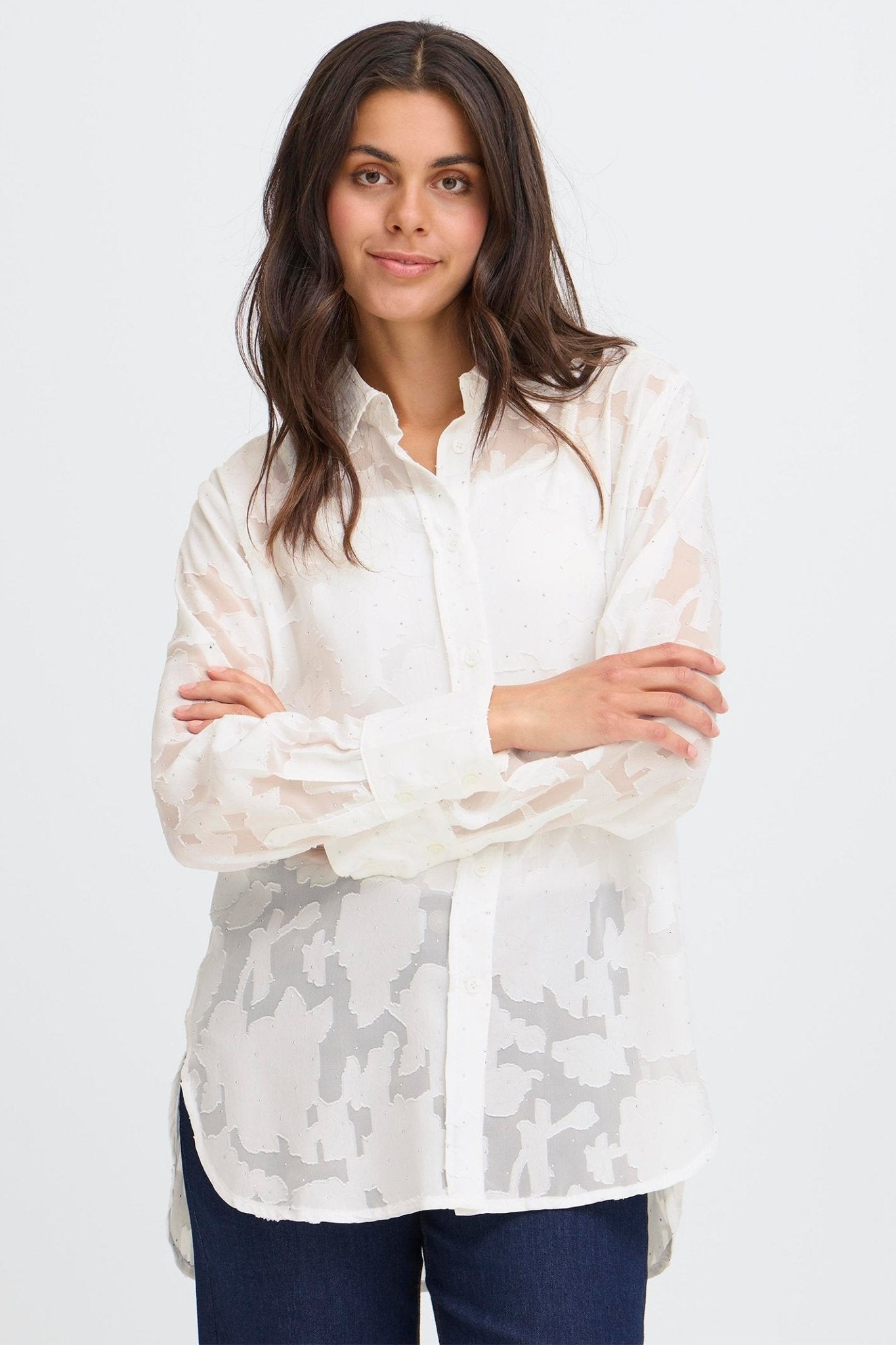 Fransa 20617288 FRRHINESTONE White Embellished Shirt - Dotique - Fransa
