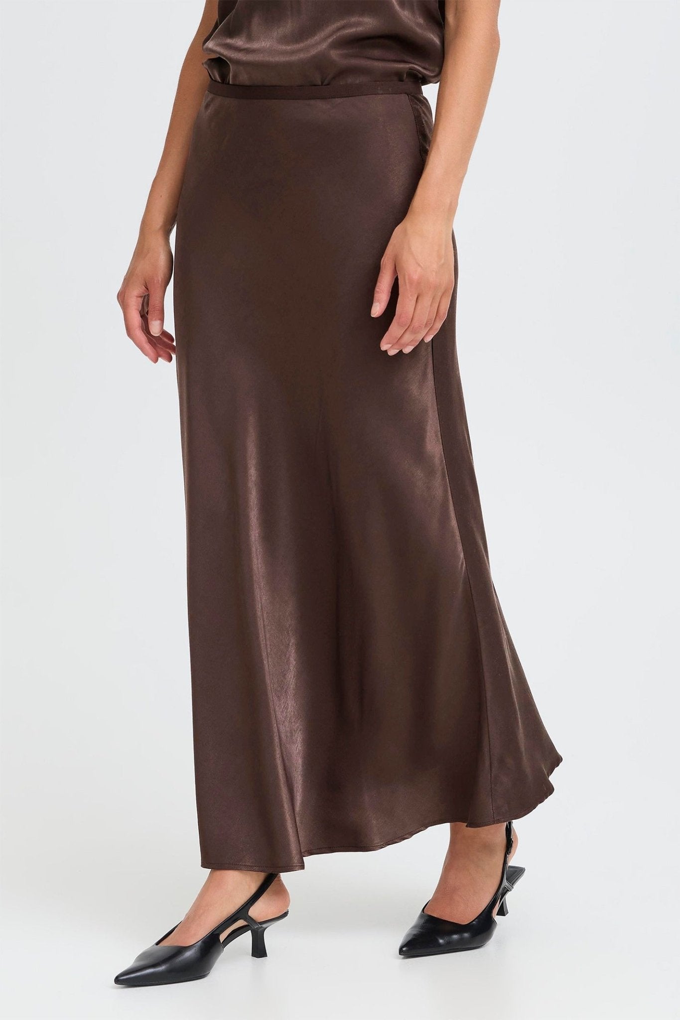 Fransa 20617291 FRSHINA Chocolate Torte Brown Satin Skirt - Dotique - Fransa