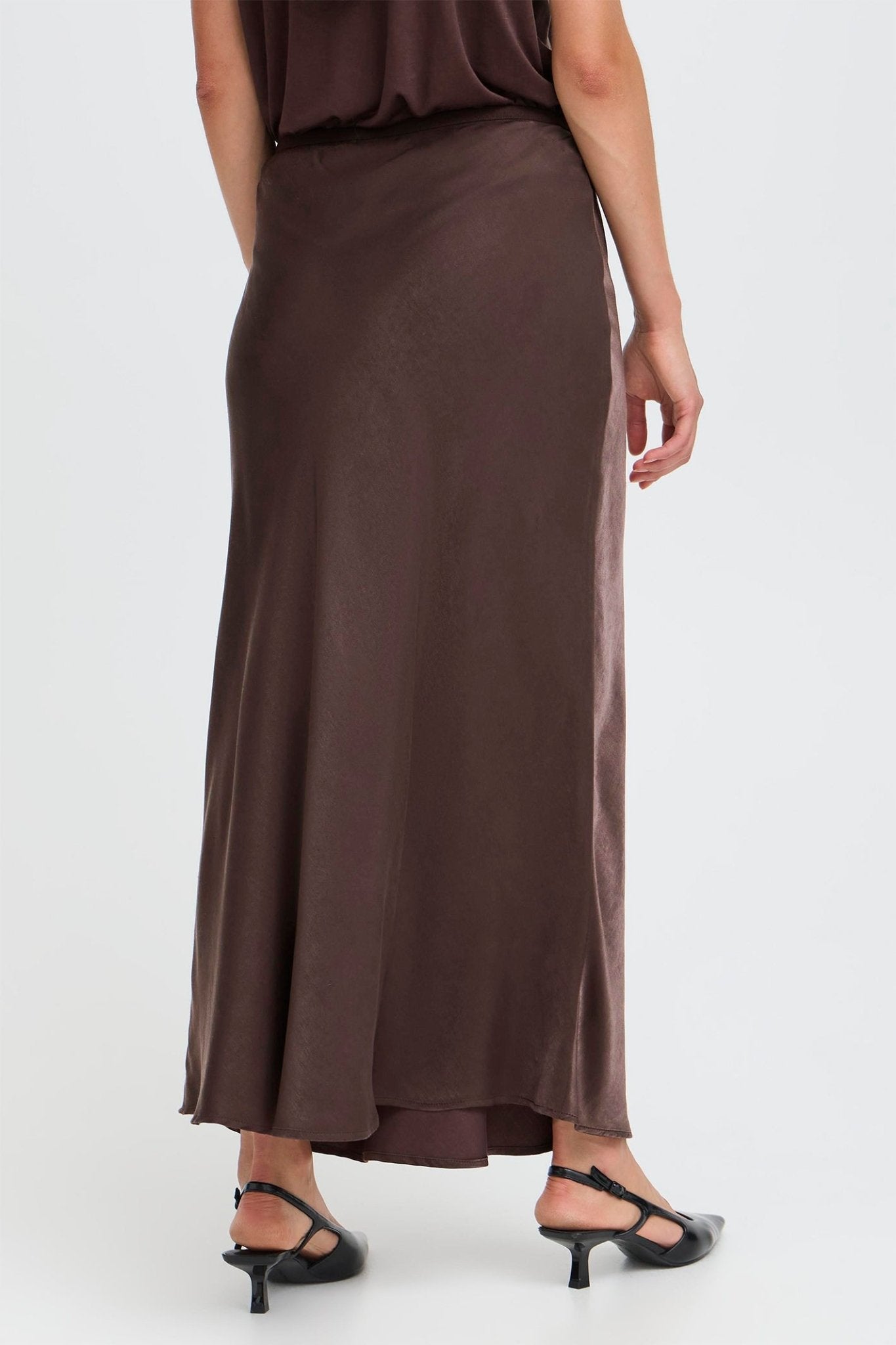 Fransa 20617291 FRSHINA Chocolate Torte Brown Satin Skirt - Dotique - Fransa
