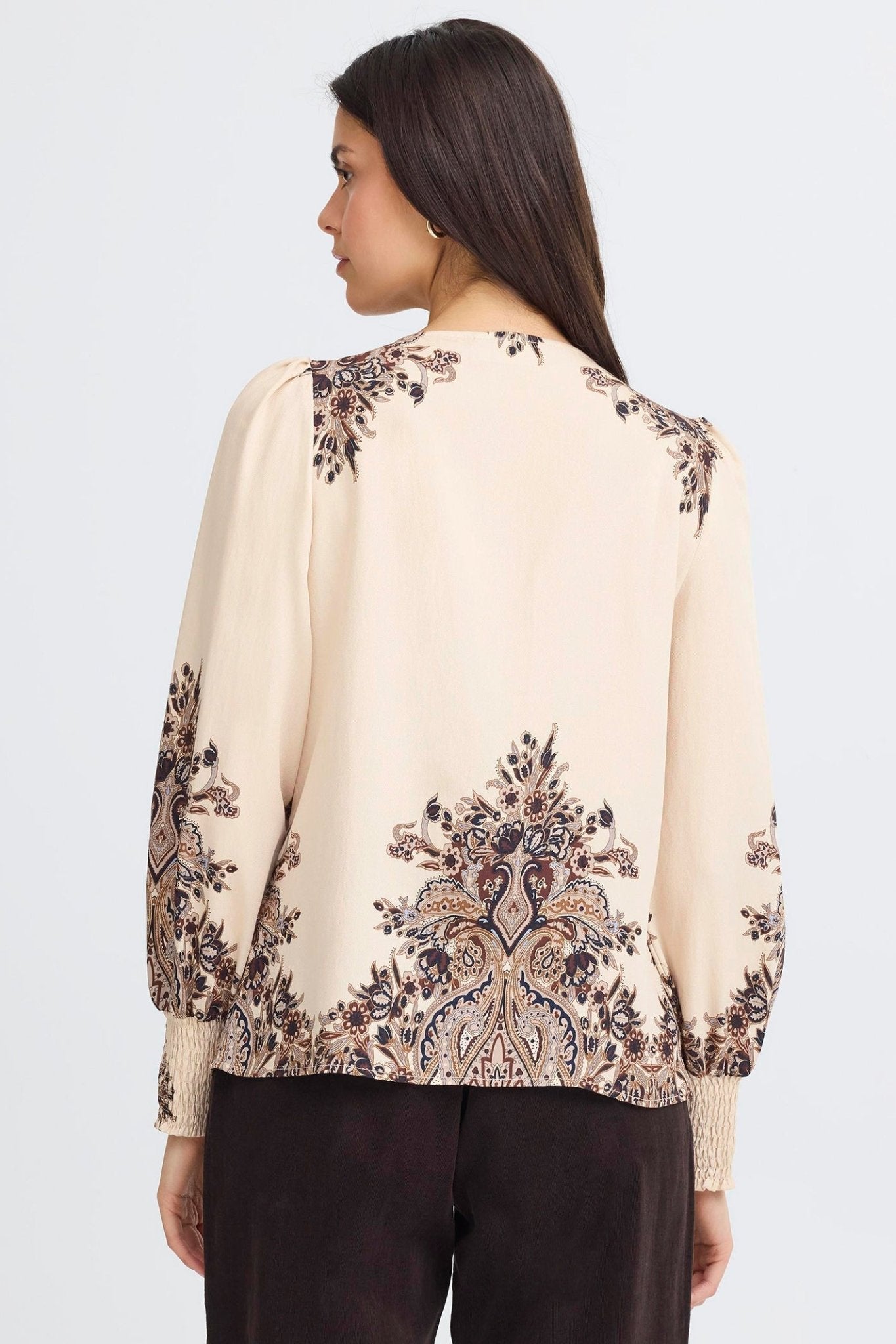 Fransa 20617327 FRAdara Pumicestone Beige Paisley Round Neck Blouse - Dotique - Fransa