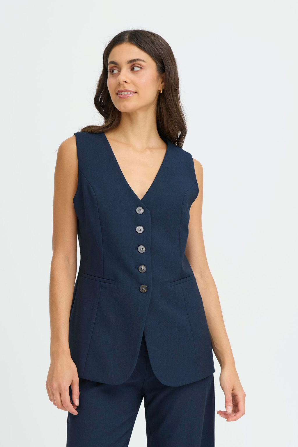 Fransa FRABIGAIL waistcoat in Navy Blazer – women’s tailored waistcoat – Dotique