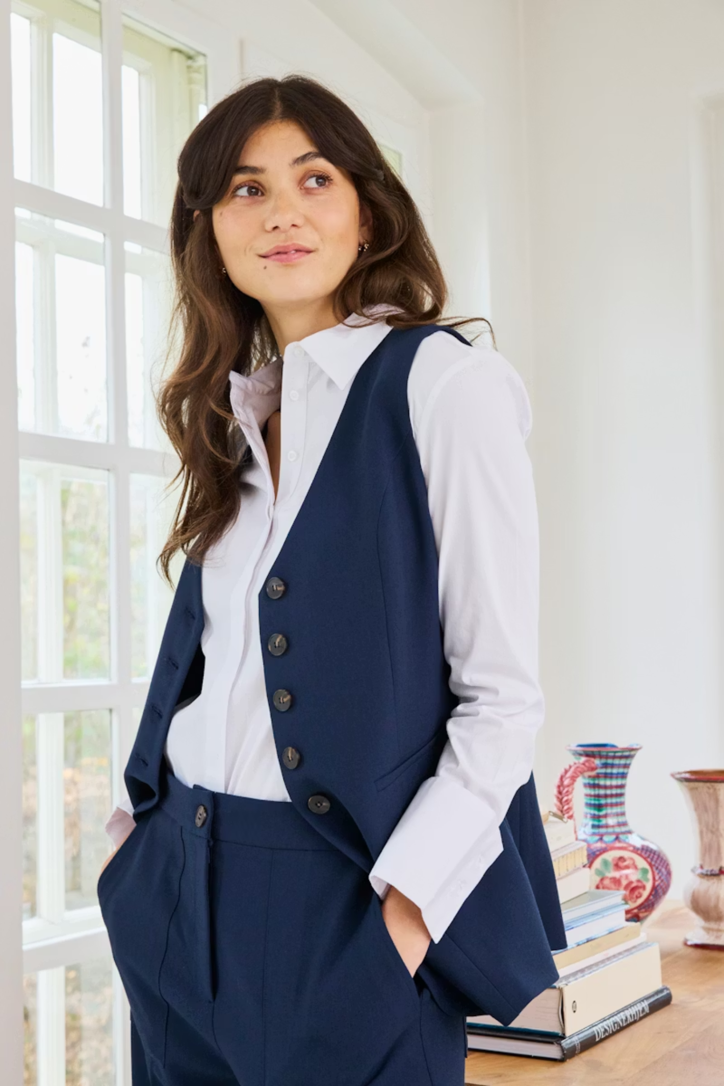 Fransa FRABIGAIL waistcoat in Navy Blazer – women’s tailored waistcoat – Dotique