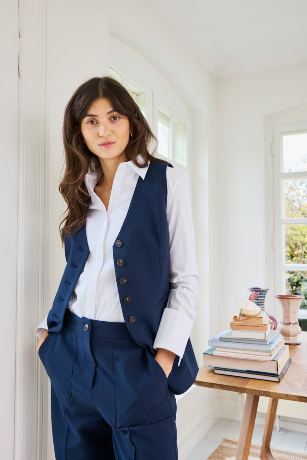 Fransa FRABIGAIL waistcoat in Navy Blazer – women’s tailored waistcoat – Dotique