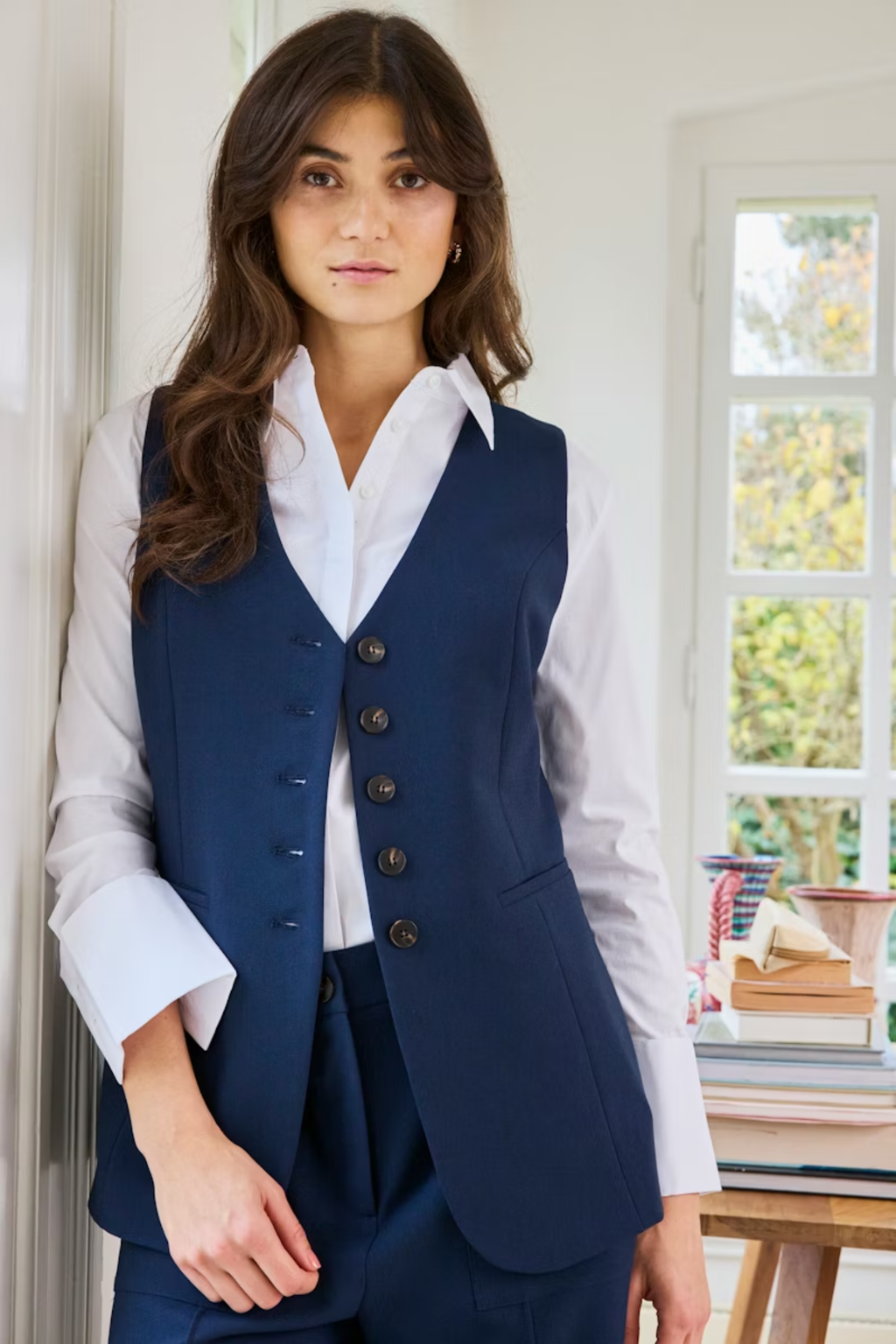 Fransa FRABIGAIL waistcoat in Navy Blazer – women’s tailored waistcoat – Dotique