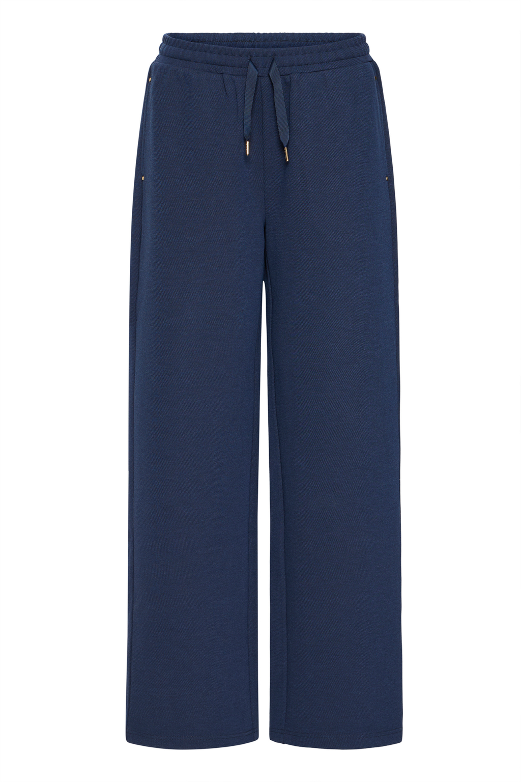 Fransa navy wide leg casual trousers with relaxed fit at Dotique
