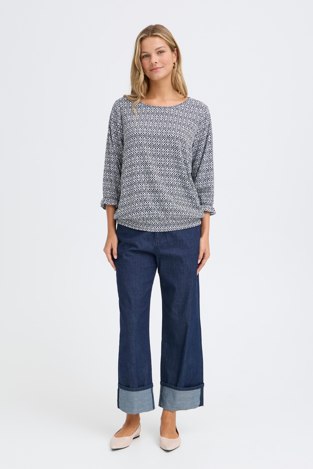 Fransa FRSLOANE T-shirt in Ethnic Lines Navy – women’s graphic tee – Dotique