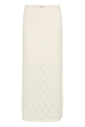 Fransa Whisper White knit midi skirt with subtle textured pattern and straight silhouette – Dotique