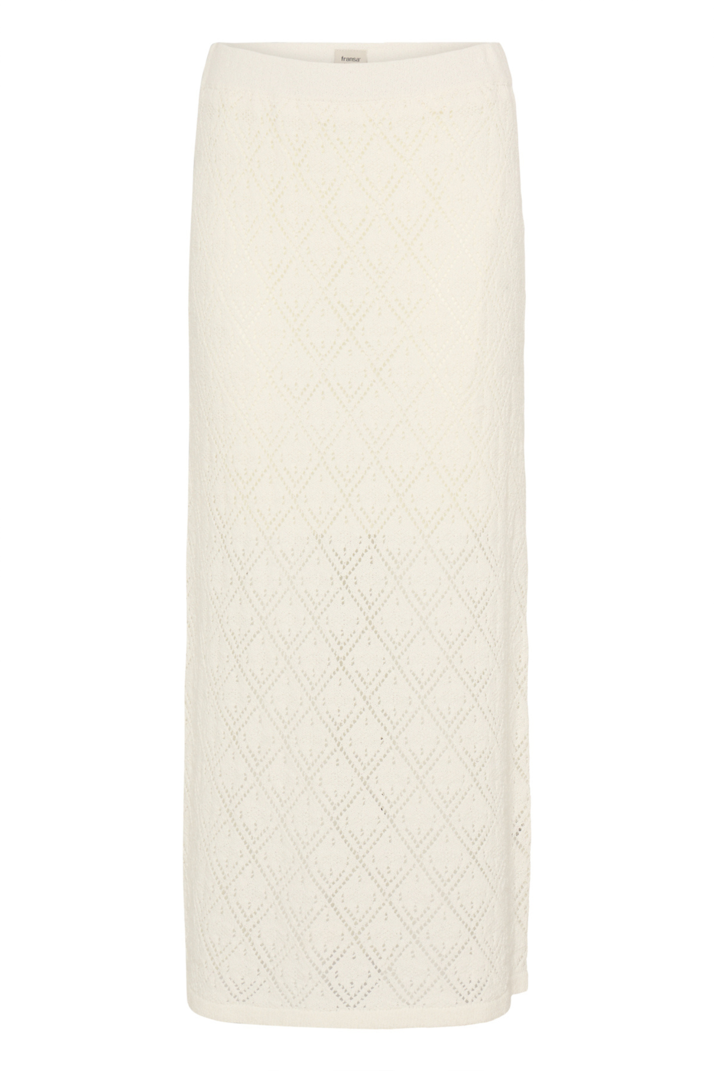 Fransa Whisper White knit midi skirt with subtle textured pattern and straight silhouette – Dotique