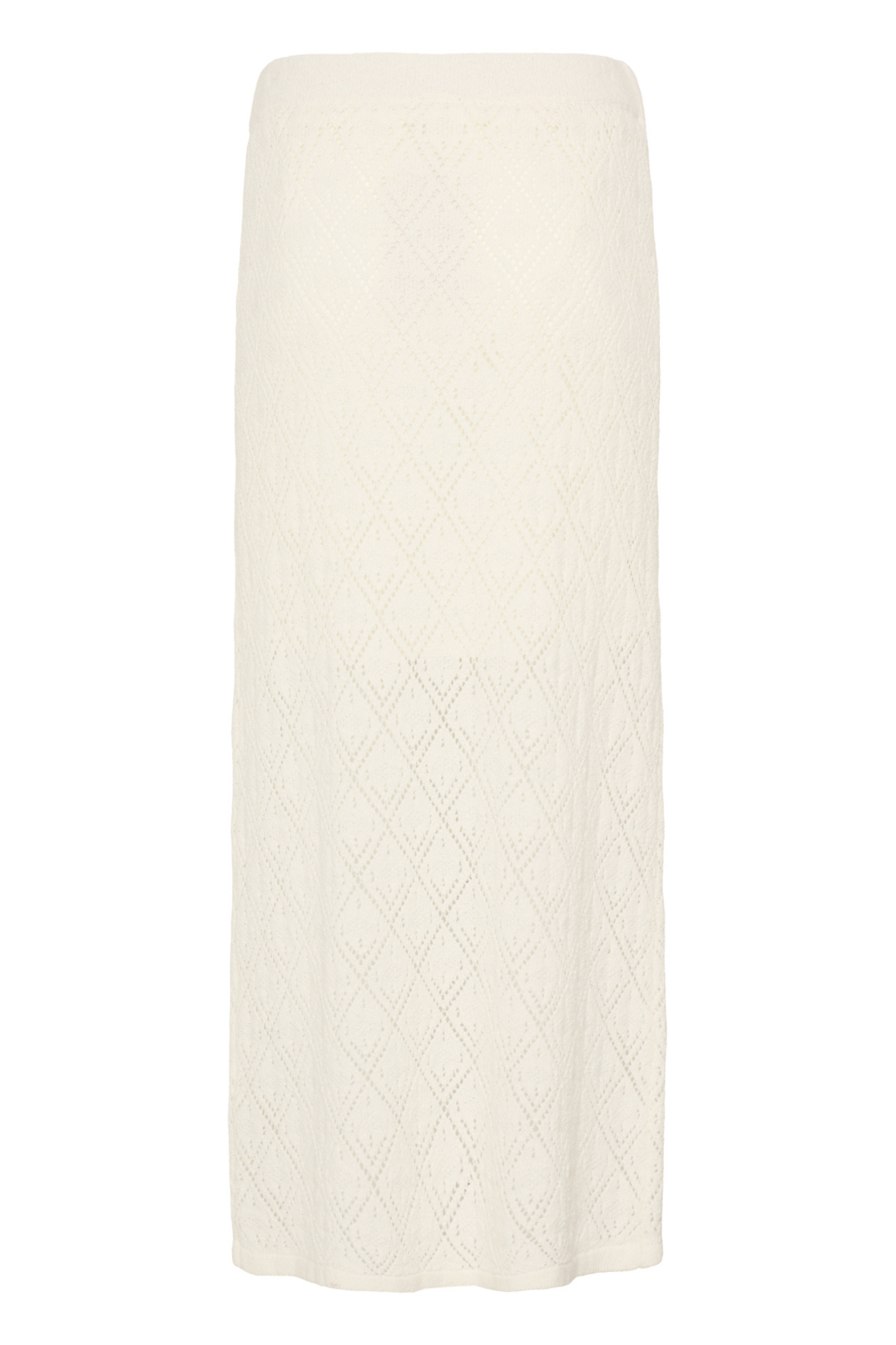 Fransa Whisper White knit midi skirt with subtle textured pattern and straight silhouette – Dotique