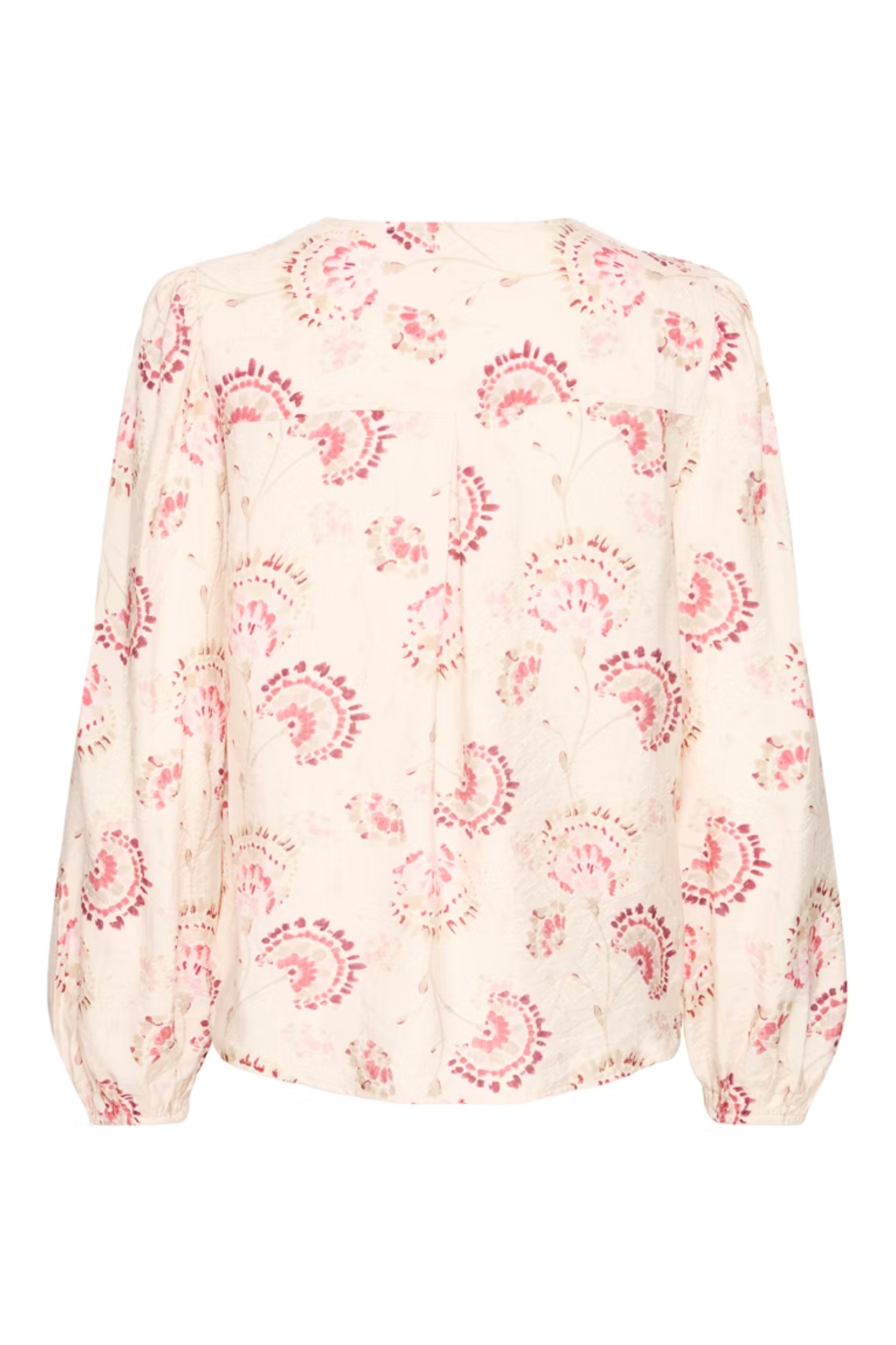 Fransa orchid floral V-neck blouse with long sleeves and soft drape at Dotique Peak Village