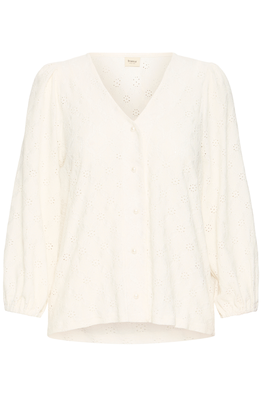 Fransa FRIMIRA blanc de blanc button front shirt with V neckline and long sleeves – Dotique