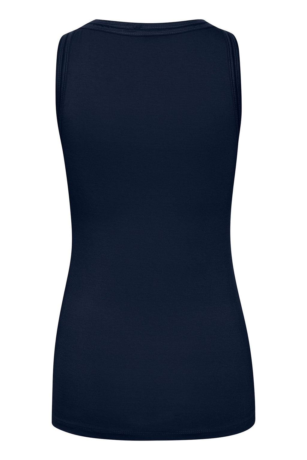Navy blue sleeveless top on a white background
