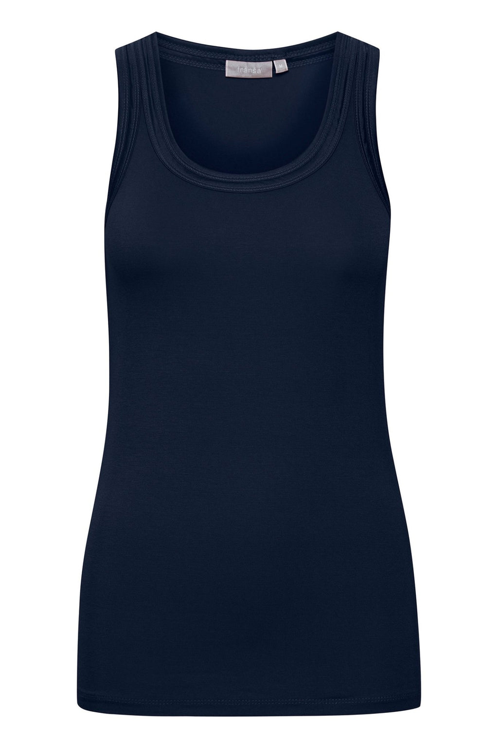 Navy blue tank top on a white background
