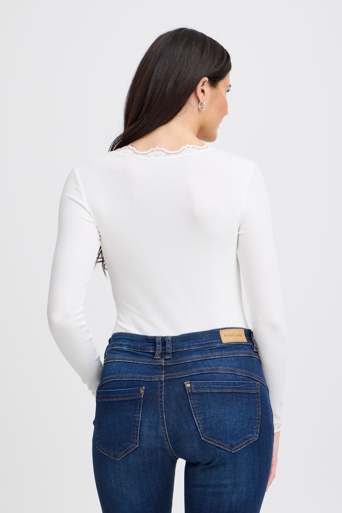 Fransa FRHIZAMOND 2 lace-trim long-sleeved top in Antique White – model back