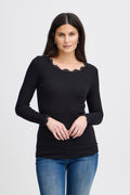 Fransa FRHIZAMOND 2 lace-trim long-sleeved top in Black – model front
