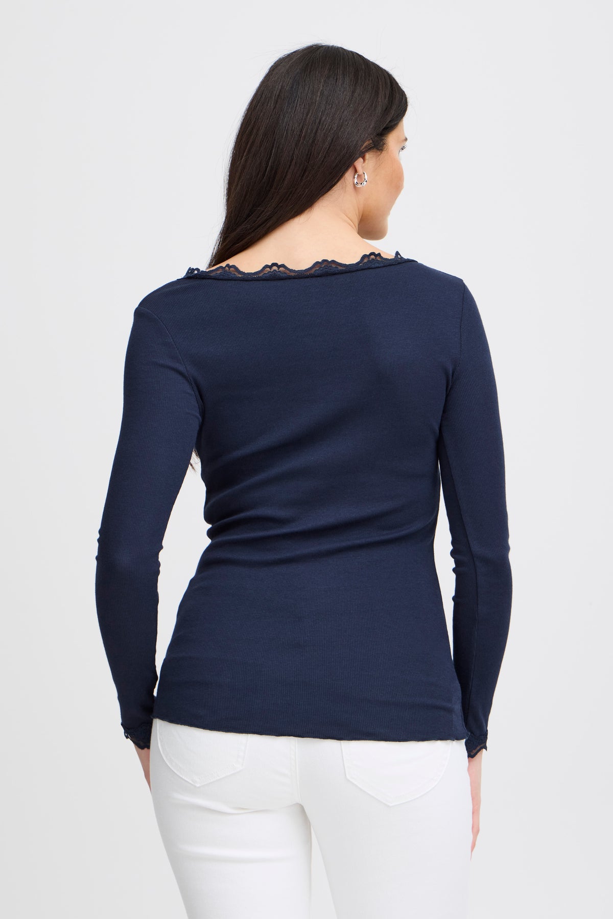 Fransa FRHIZAMOND 2 lace-trim long-sleeved top in Dark Peacoat – model back