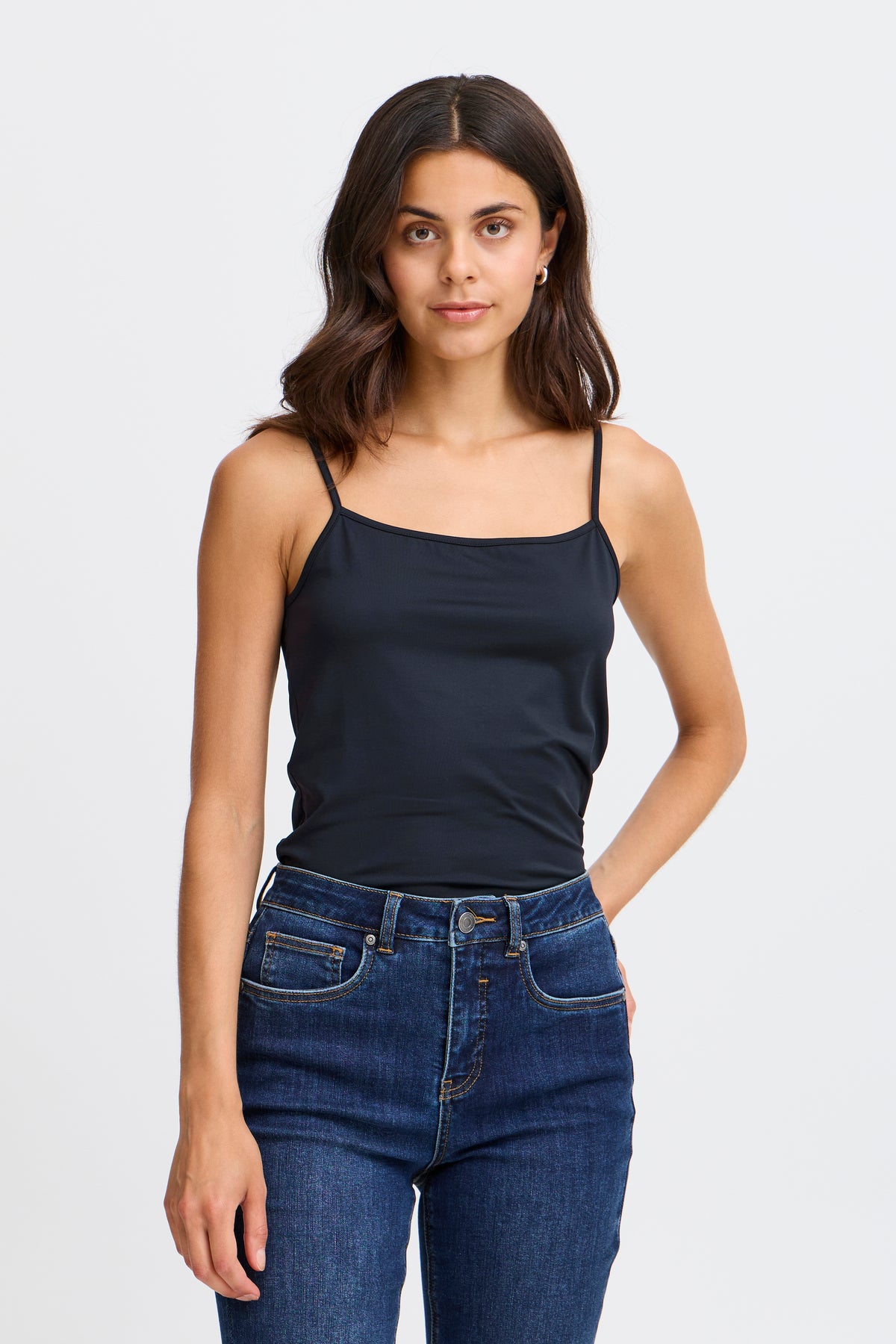 Fransa Krask 1 Camisole Top - Navy - model front