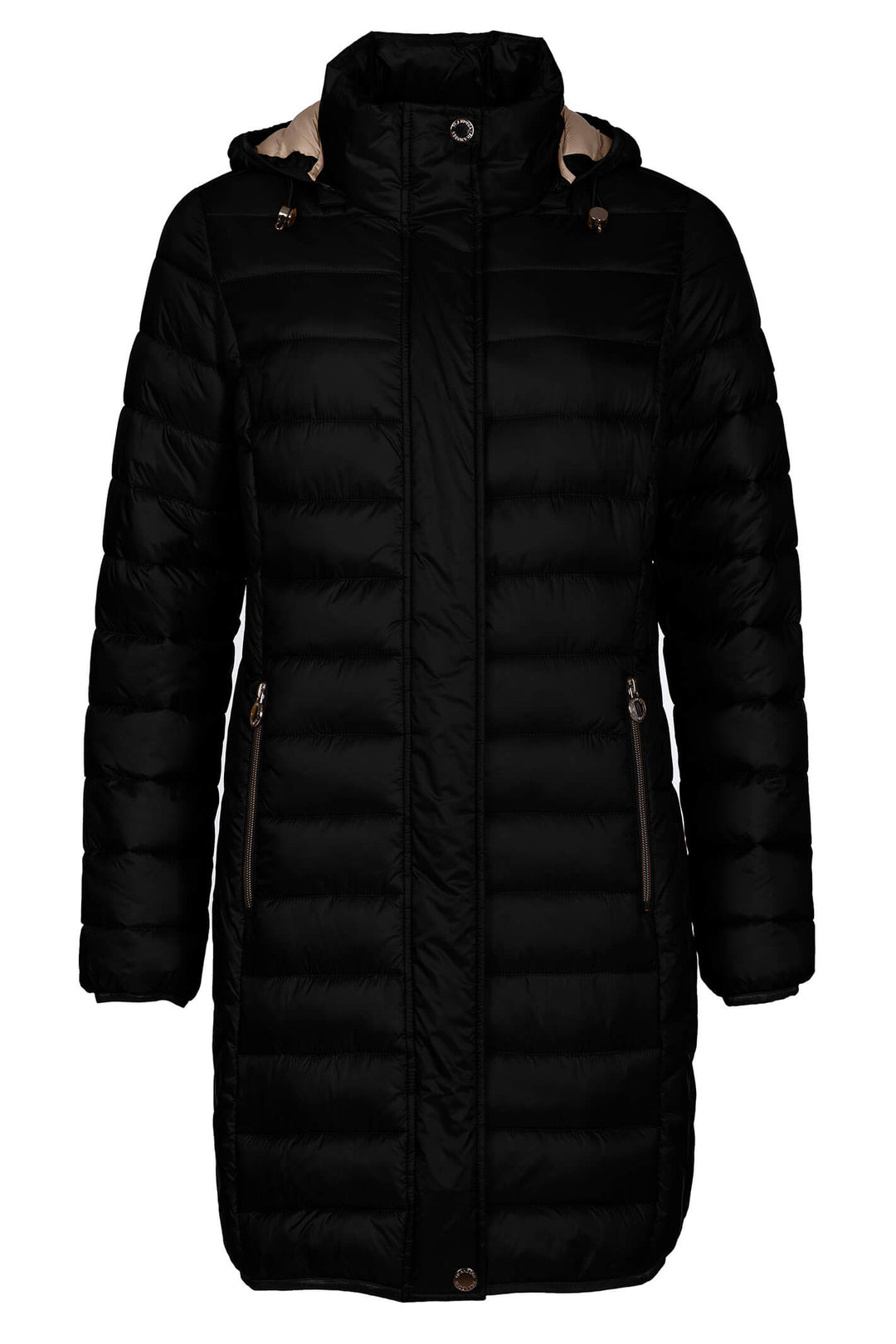 Fransen 327-588-90 Black Zip Front Padded Coat With Hood - Dotique
