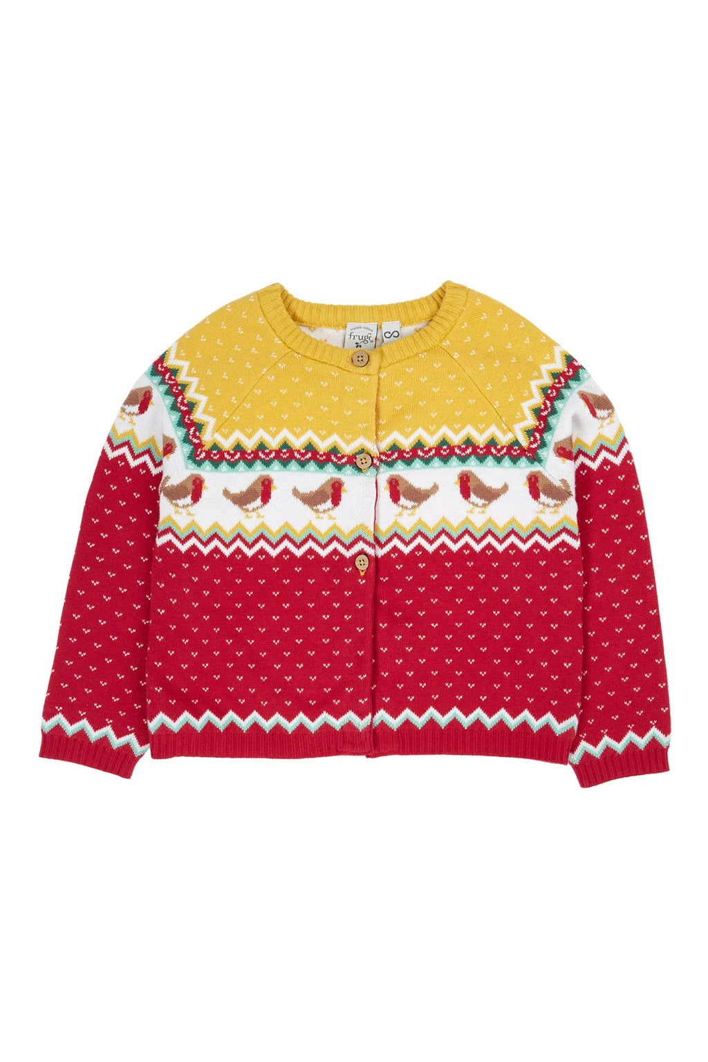 Colorful children's cardigan with pattern on a white background