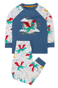Children's pajama set with dragon design on a white background