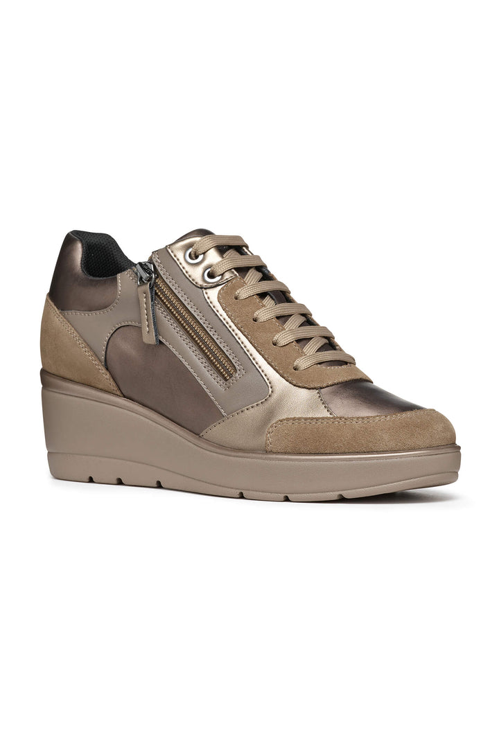 Geox D36RAC Ilde Dark Taupe Metallic Wedge Trainer - Dotique